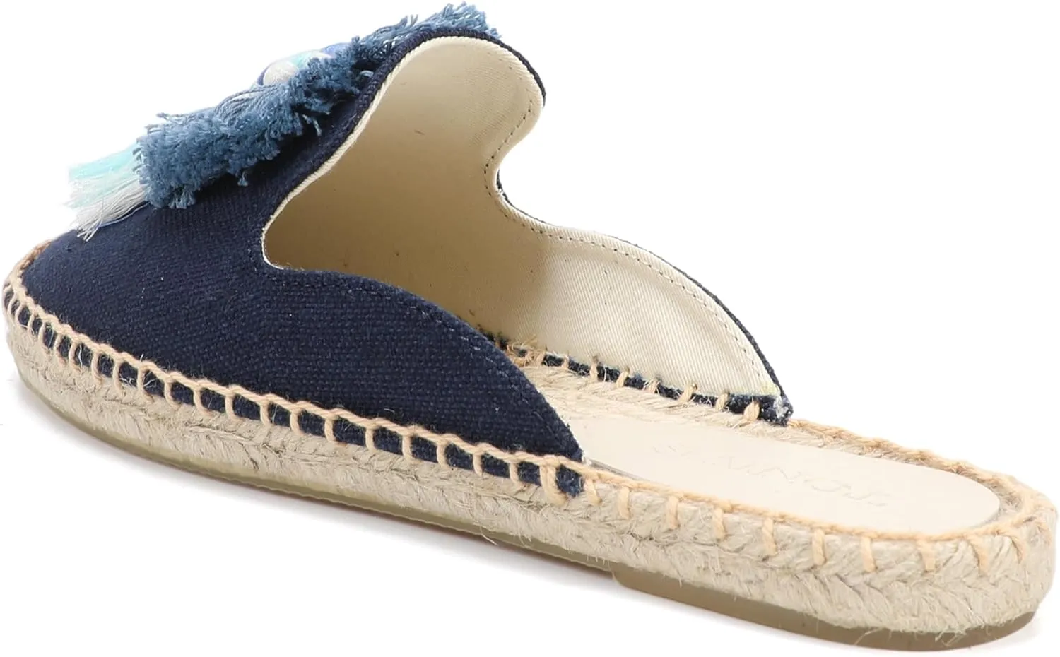 Women's Mule Flat Shoes with Tassel & Pompom, Espadrilles Slides Backless Slipper Slip on Shoes
