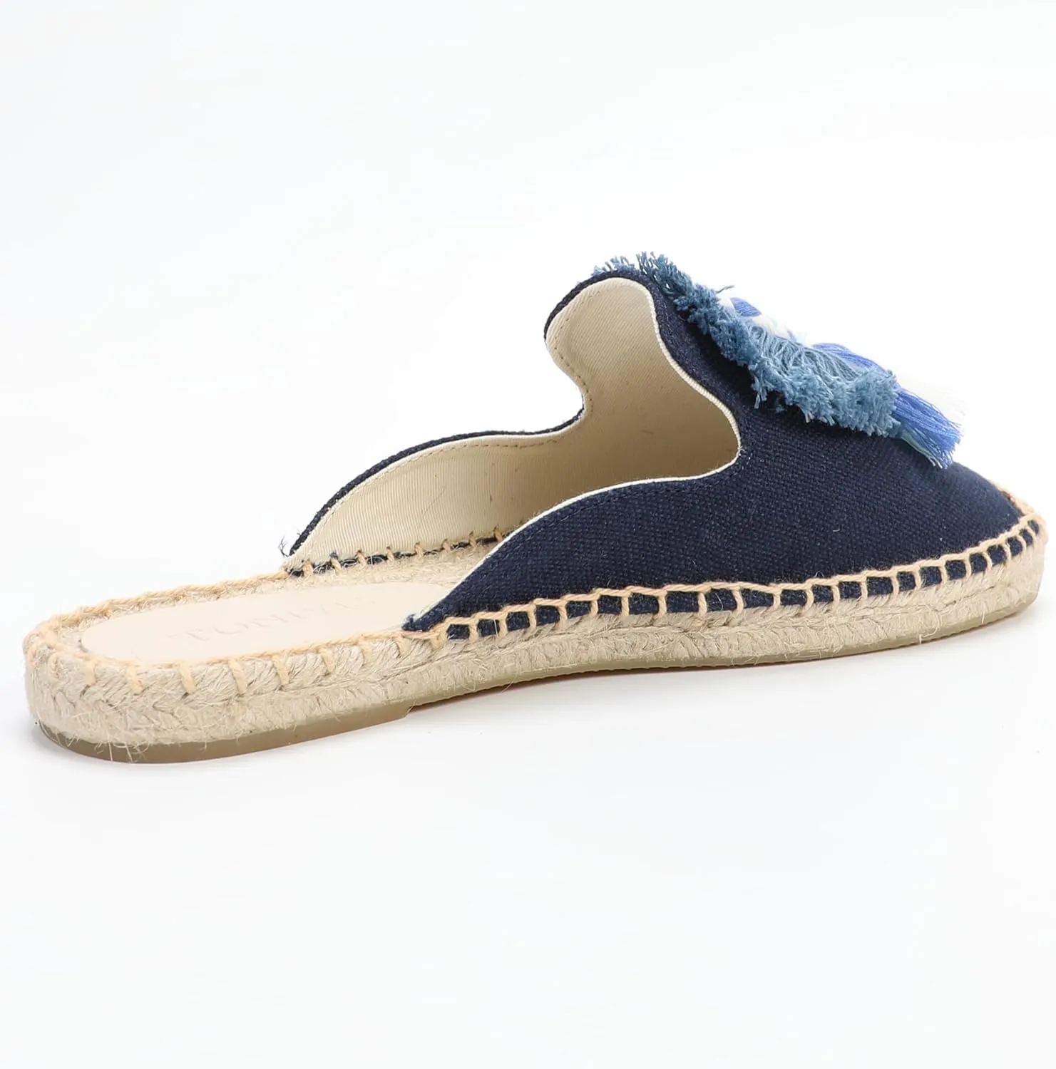 Women's Mule Flat Shoes with Tassel & Pompom, Espadrilles Slides Backless Slipper Slip on Shoes