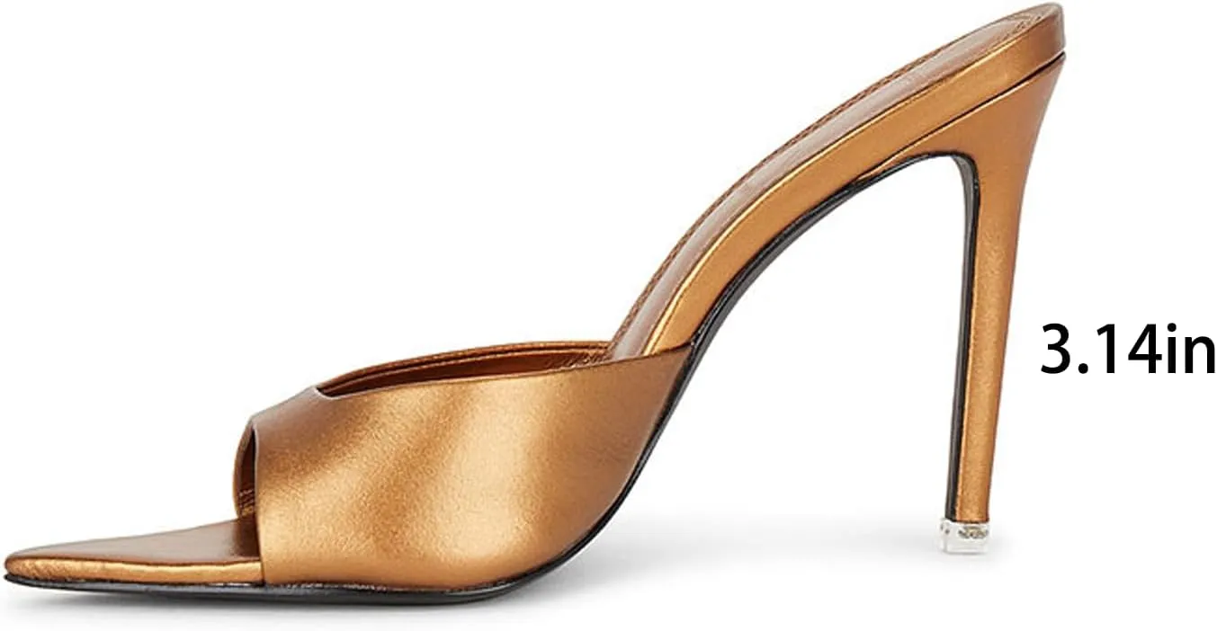 Women'S Open Toe Stiletto Mule Sandals Sexy Pointed Elegant Backless High Heel Sandals For Party, Evening, Wedding