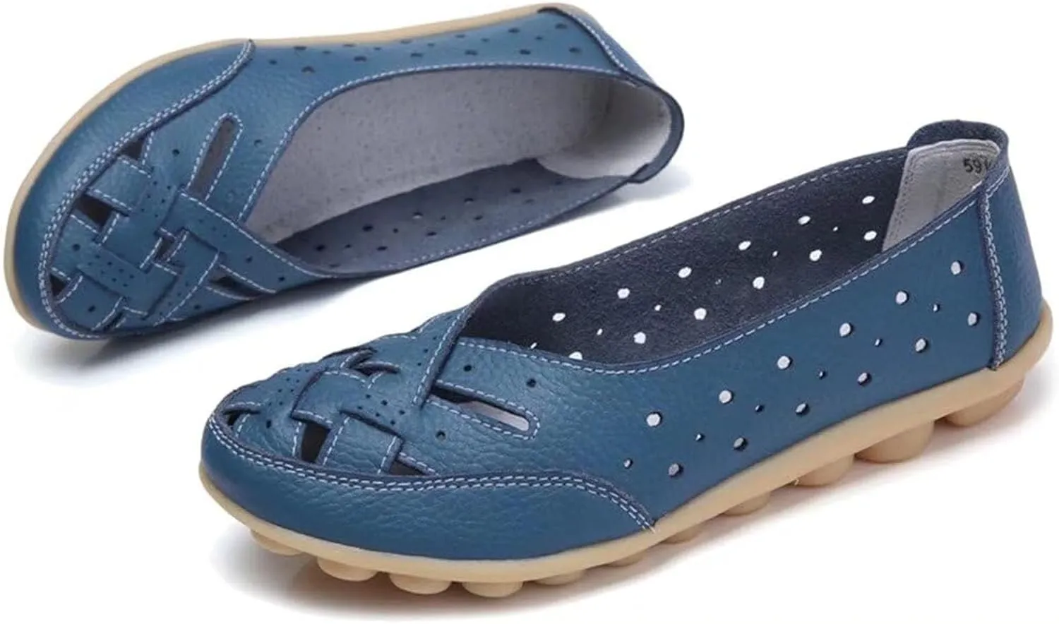 Womens Orthopedic Loafers in Breathable Leather Comfortable Hollow Soft Flats Sandals Summer Casual Slip-On Shoes