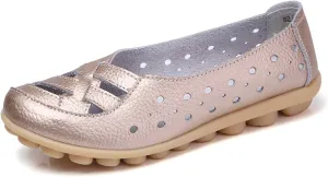 Womens Orthopedic Loafers in Breathable Leather Comfortable Hollow Soft Flats Sandals Summer Casual Slip-On Shoes
