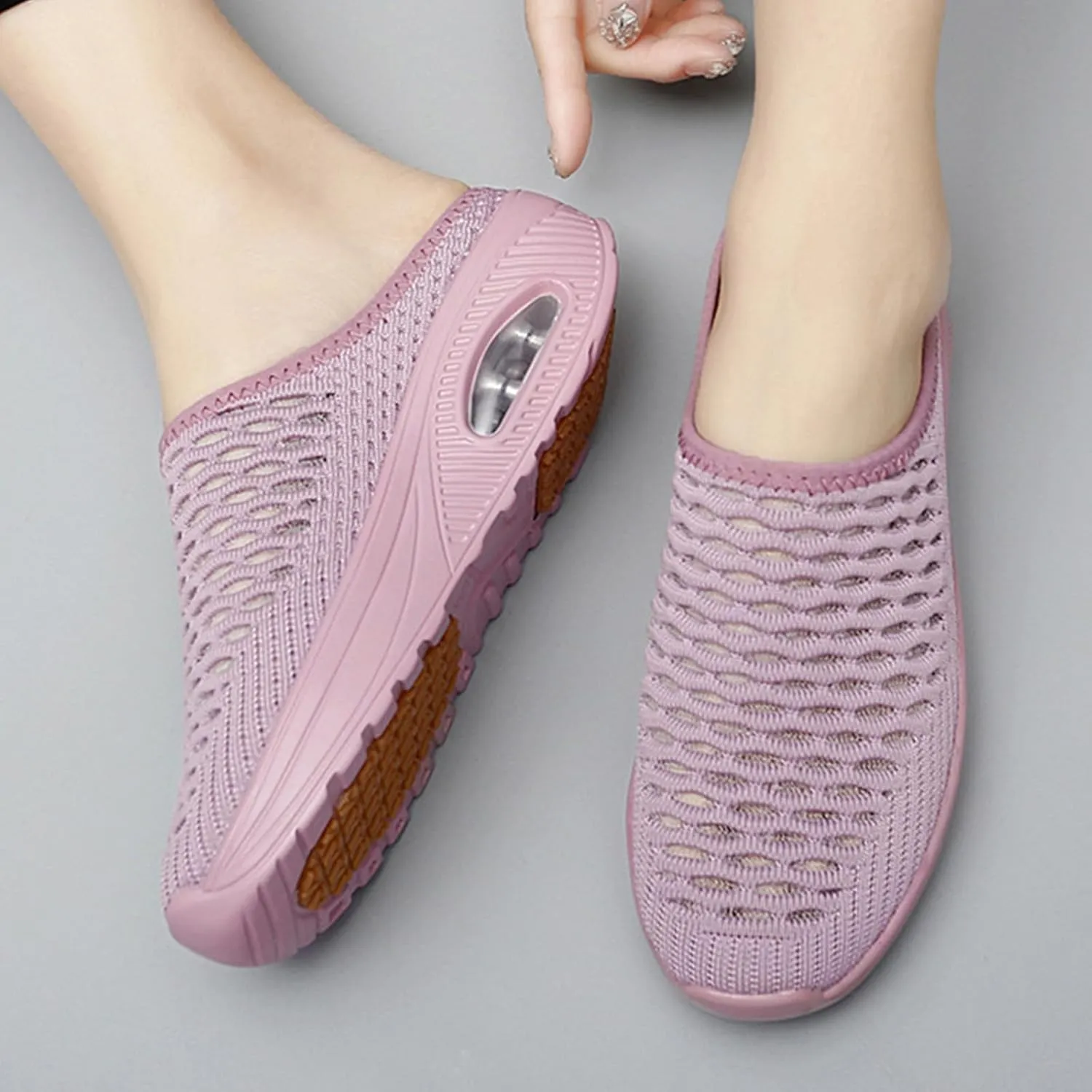 Womens Orthopedic Slippers Summer Lightweight Slip On Soft Sole Mules with Arch Support Casual Comfortable Mesh Hollow Out Closed Toe Open Back Walking Shoes