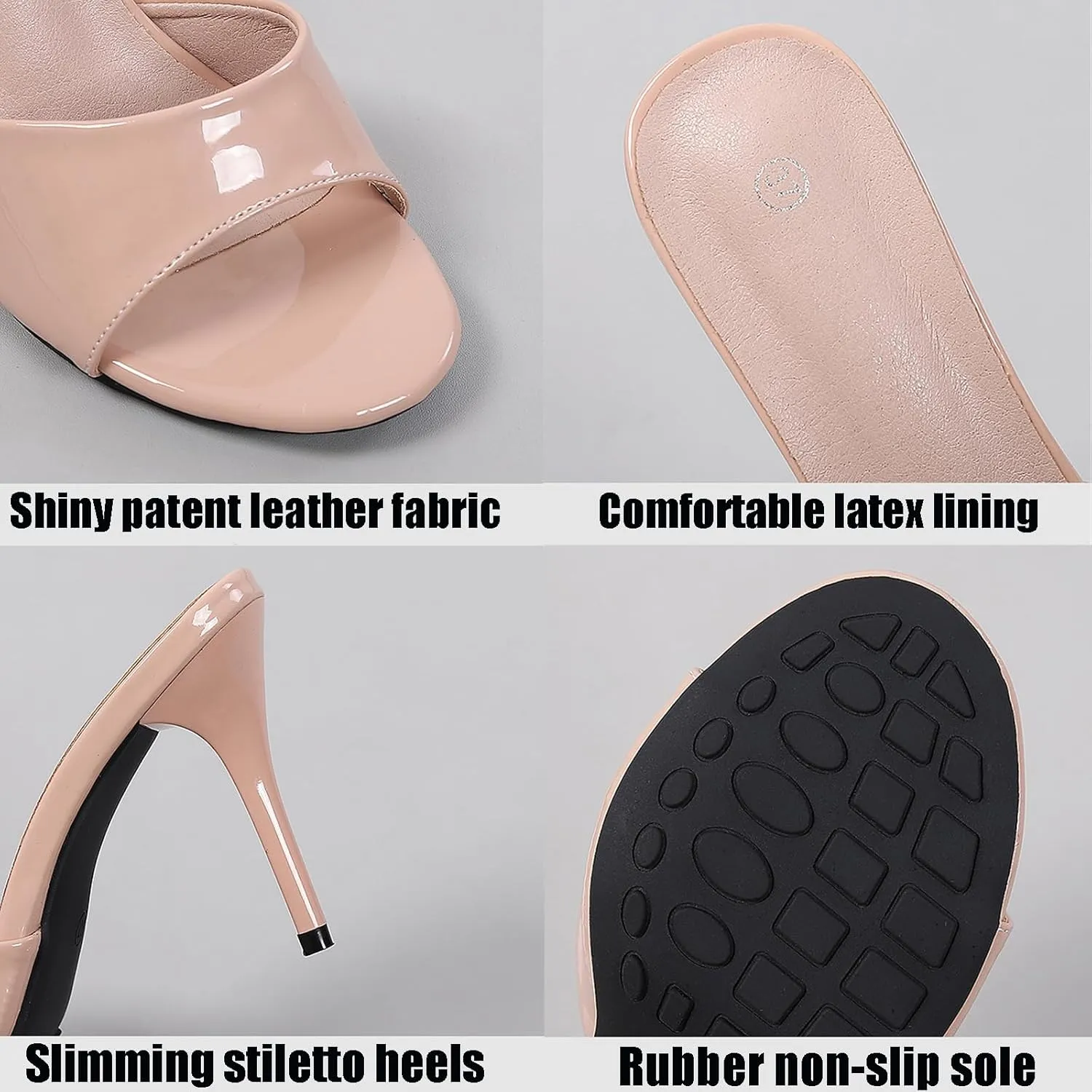 Women's Patent Leather Stiletto High Heel Sandals Round Open Toe Slip-on Sexy Wedding Prom Party Dress Slippers Sandals Grace Formal Office Business Slippers