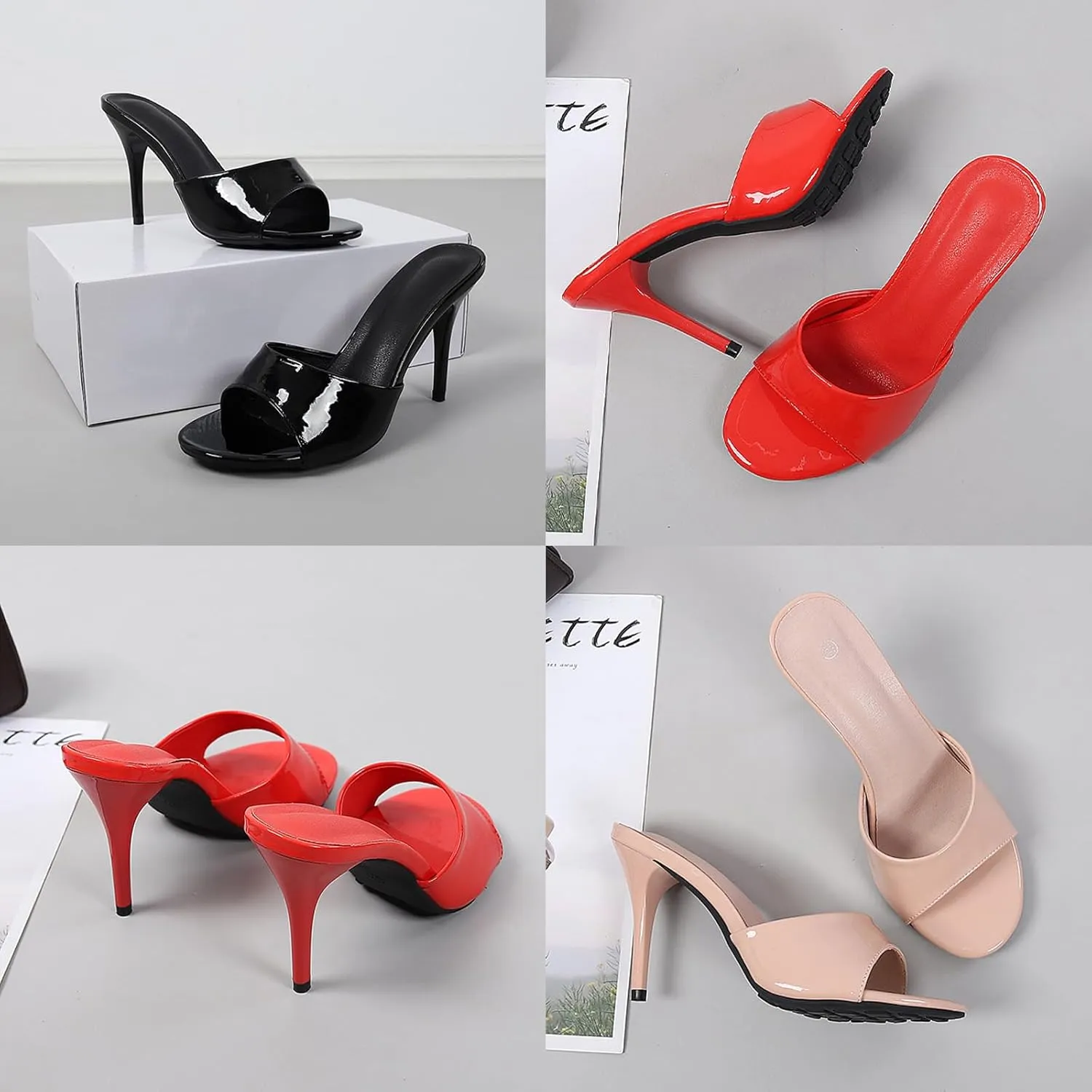 Women's Patent Leather Stiletto High Heel Sandals Round Open Toe Slip-on Sexy Wedding Prom Party Dress Slippers Sandals Grace Formal Office Business Slippers