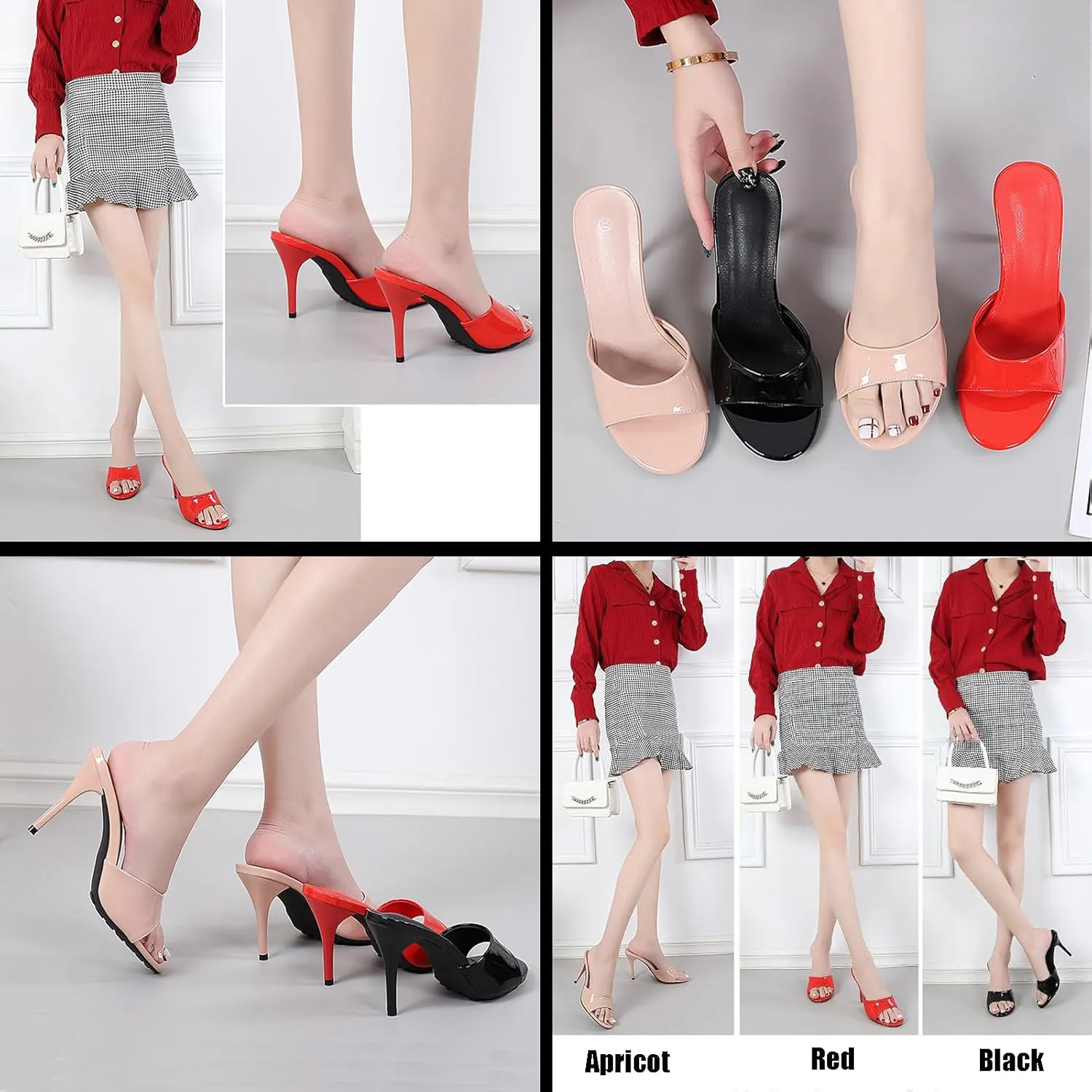 Women's Patent Leather Stiletto High Heel Sandals Round Open Toe Slip-on Sexy Wedding Prom Party Dress Slippers Sandals Grace Formal Office Business Slippers