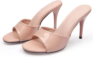 Women's Patent Leather Stiletto High Heel Sandals Round Open Toe Slip-on Sexy Wedding Prom Party Dress Slippers Sandals Grace Formal Office Business Slippers