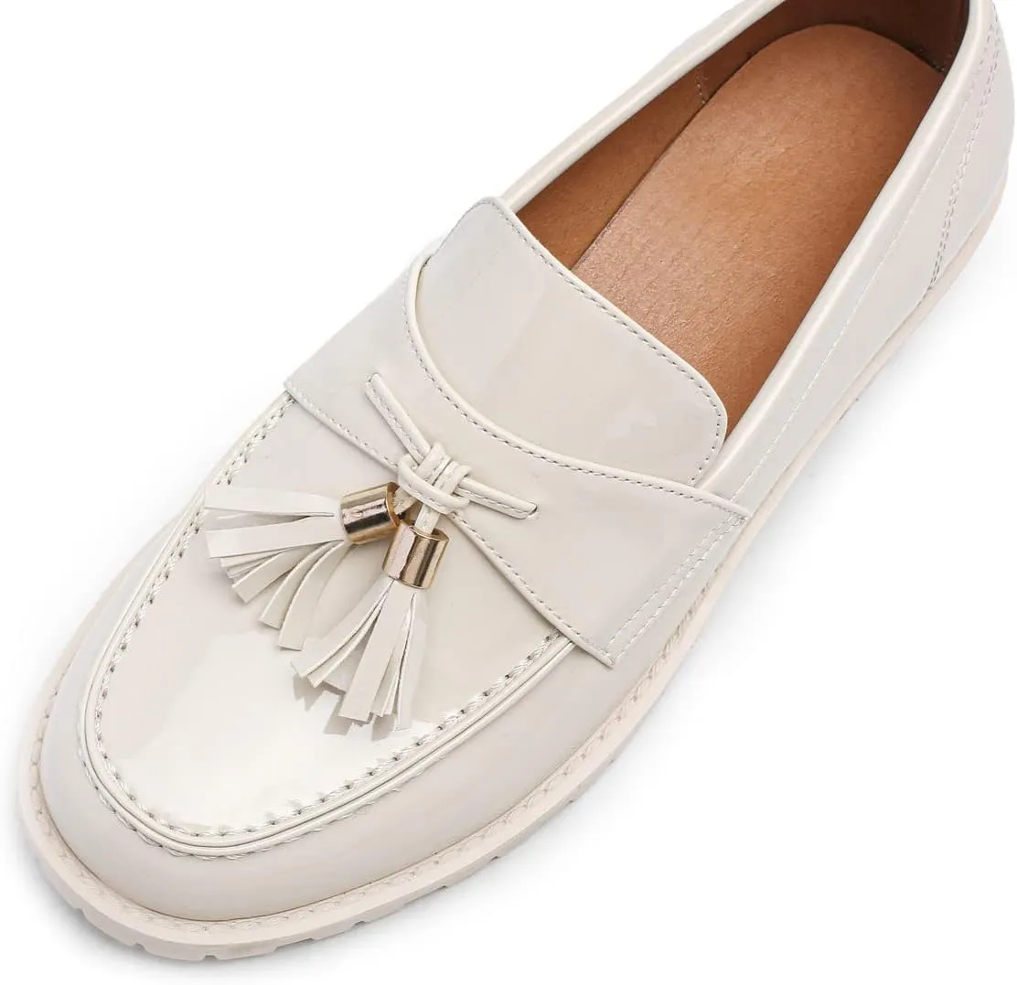 Women's Patent Leather Tassel Chunky Loafer Casual Slip On Platform Loafer Work Shoes
