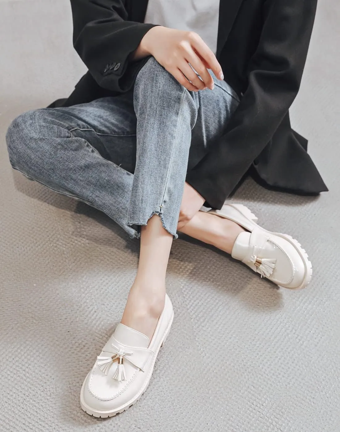 Women's Patent Leather Tassel Chunky Loafer Casual Slip On Platform Loafer Work Shoes