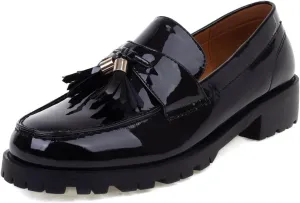 Women's Patent Leather Tassel Chunky Loafer Casual Slip On Platform Loafer Work Shoes