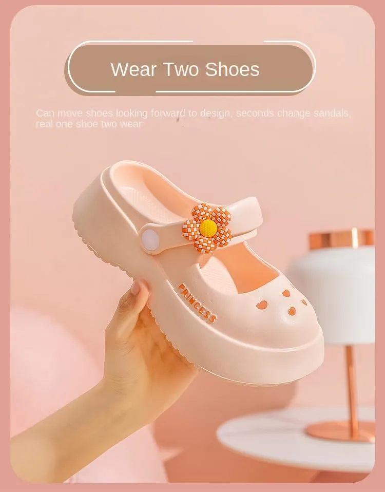 Women's Platform Clogs - Flower Cut-Out Slide Sandals for Fashionable Outdoor Beach Wear