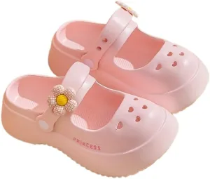 Women's Platform Clogs - Flower Cut-Out Slide Sandals for Fashionable Outdoor Beach Wear