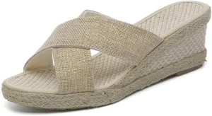 Women's Platform Slide Sandal Lightweight Cross Strap Wedge Espadrille Sandals