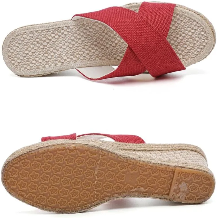 Women's Platform Slide Sandal Lightweight Cross Strap Wedge Espadrille Sandals