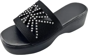 Women's Platform Wedge Sandals Slip On Peep Toe High Heel for Comfortable Casual Summer Ladies Slide Dress Mules Square Wedges Slides Chunky Heels Fabric Mule Fitted Lightweight Shoes Slipper