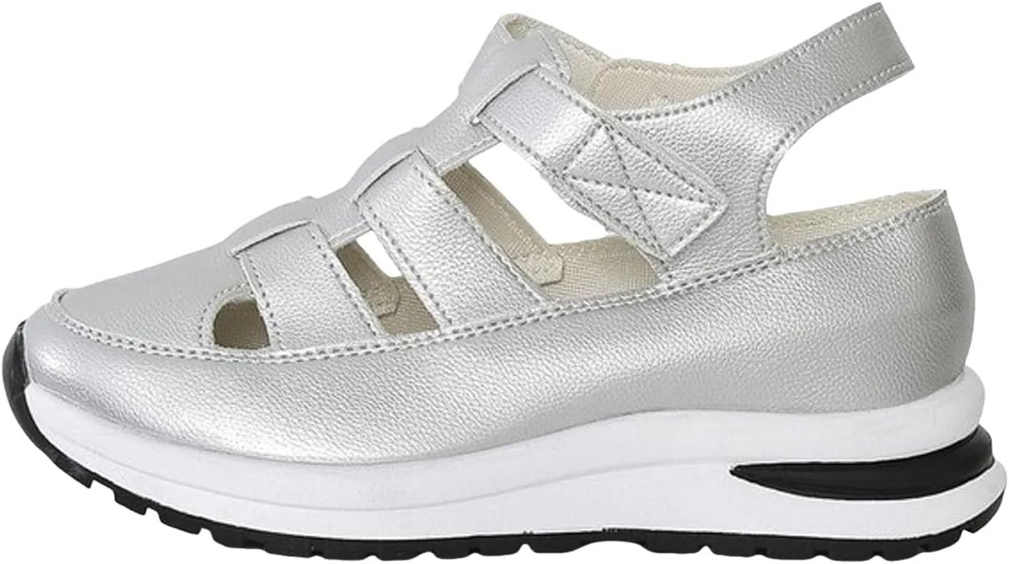 Women's Plus Size Hollow-Out Casual Sandals, Closed Toe Platform Height-Boosting Sandals Hollow Out Breathable Wedge Stylish Roman Sandal Leather Comfortable Walking Summer, Beach, Hiking Sneakers