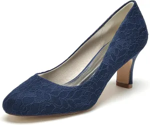 Womens Pumps Heels Comfy Kitten Heel Heeled Closed Round Toe Wedding Bridal Shoes for Bride Lace Bridesmaids Dress Shoes