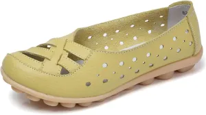 Womens Sandals Fashion Flats Closed Toe Sandals Lightweight Breathable Hollow Out Sandal Comfortable Leather Loafers Cross Walking Flat Shoes Summer Slip-On Shoes