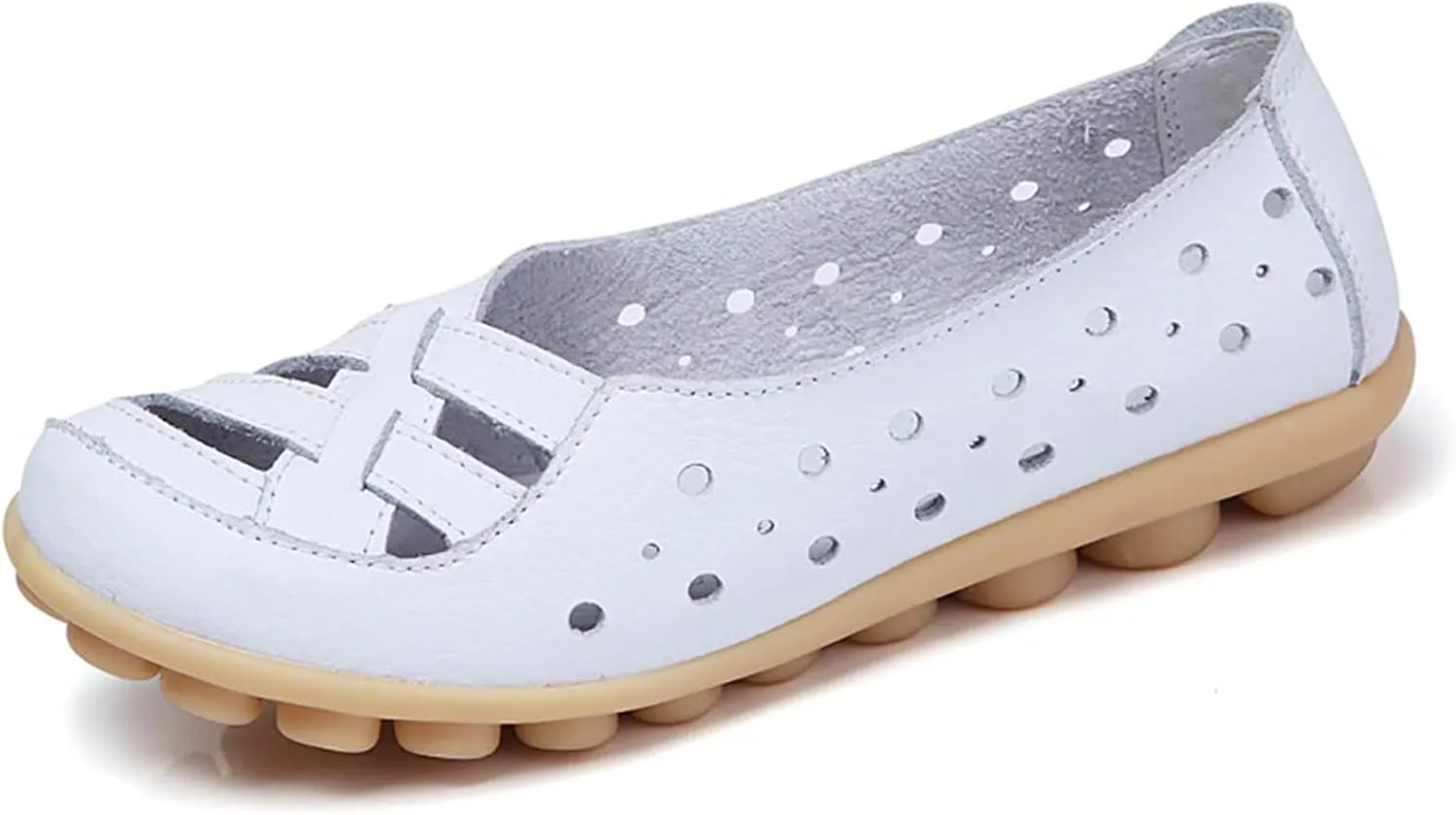 Womens Sandals Fashion Flats Closed Toe Sandals Lightweight Breathable Hollow Out Sandal Comfortable Leather Loafers Cross Walking Flat Shoes Summer Slip-On Shoes