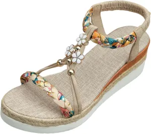 Womens Sandals Open Toe Beach Shoes Vintage Wedge Orthopedic Comfortable Ankle Strap Dressy Arch Support Shoes Walking Elegant Breathable Bohemian Sandals
