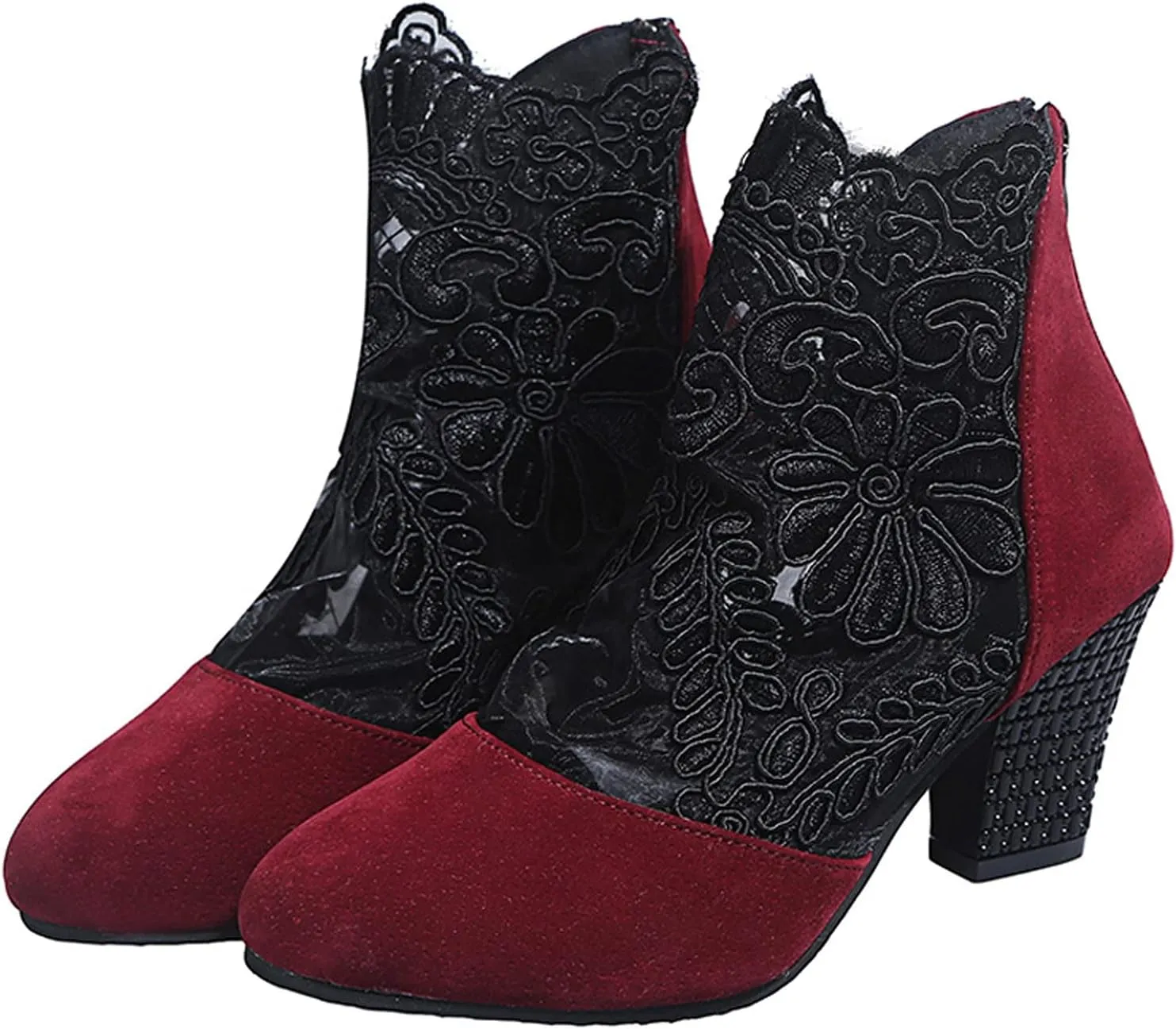 Womens Shoes Fashion Suede Dress Pump Sandal Elegant Lace Crochet Breathable Mesh High Heel Sandals