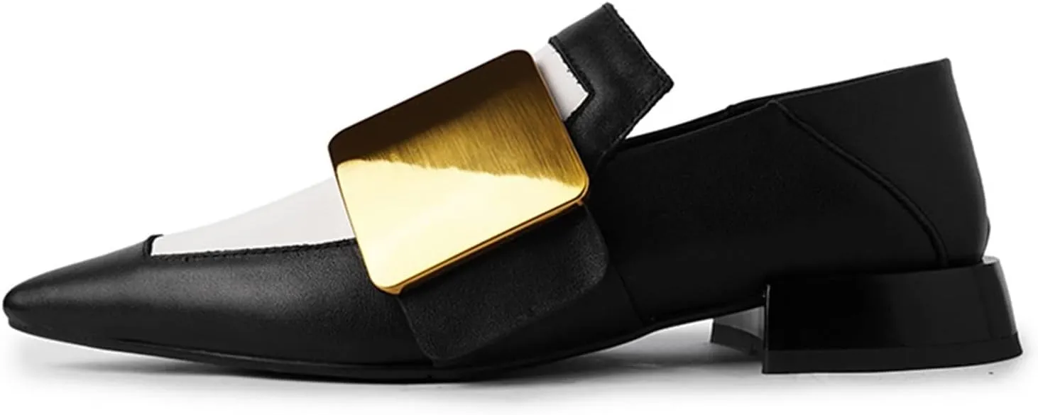 Womens Shoes Pointed Toe Mules Spring New Metal Decoration Loafers Women Design Retro Low Heel Pumps
