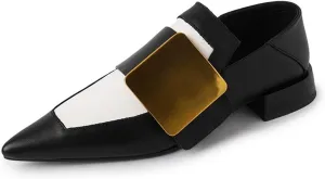Womens Shoes Pointed Toe Mules Spring New Metal Decoration Loafers Women Design Retro Low Heel Pumps
