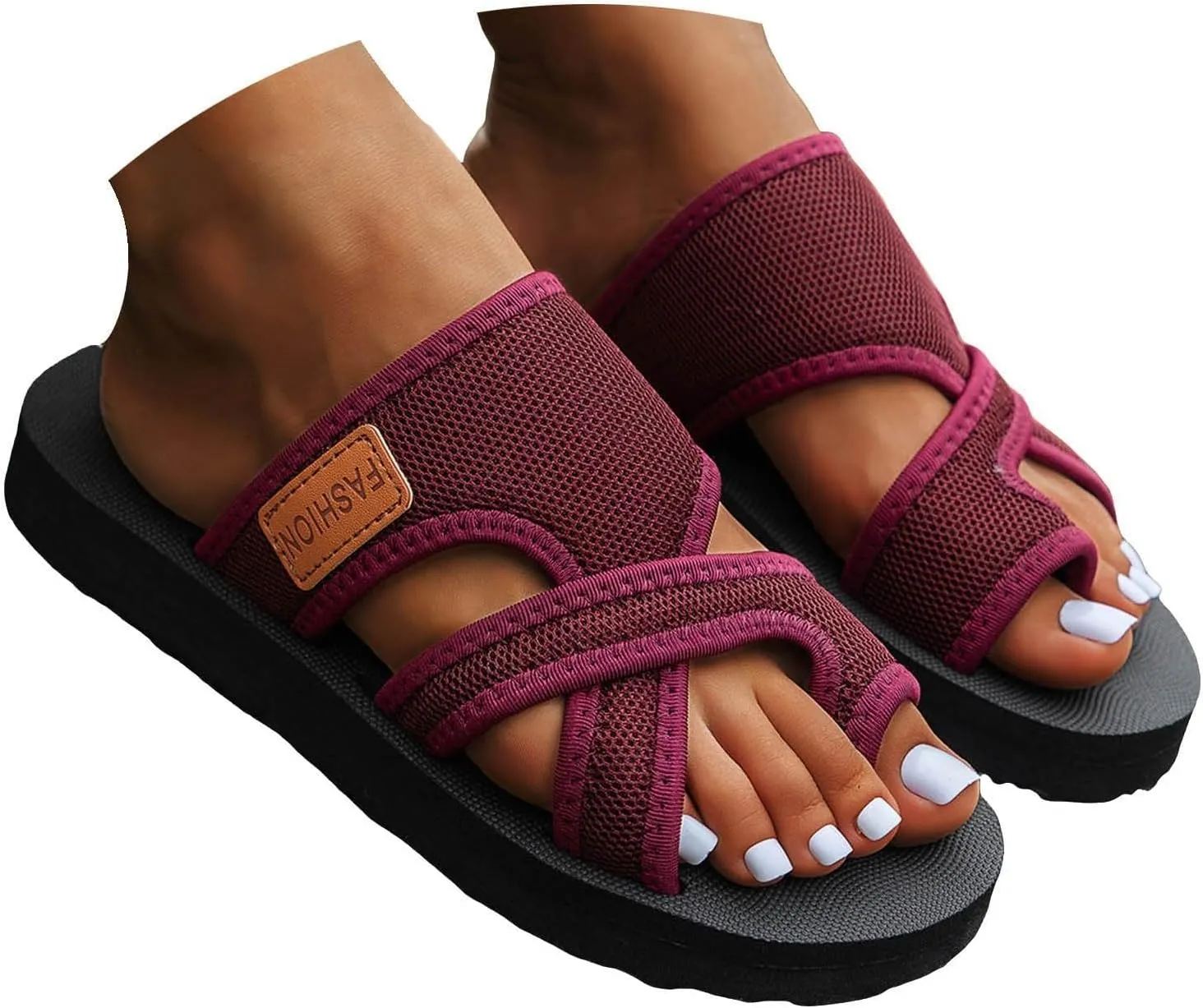 Womens Slide Sandals with Arch Support Adjustable Orthopedic Flip Flops Walking Summer Shoes Summer Casual Mesh Flats Slippers Breathable Comfortable