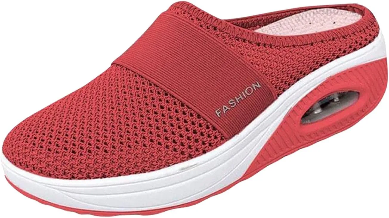 Womens Slip On Clogs and Mules Diabetic Air-Cushion Slip-On Walking Shoes Breathable Slippers Closed Toe Slides Orthopedic Diabetic Shoes with Arch-Support