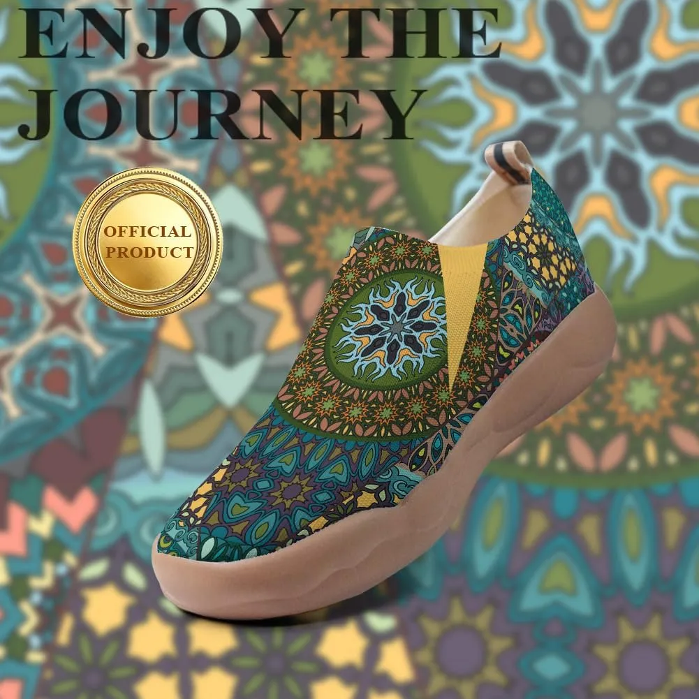 Women's Slip-On Loafers Painted Travel Shoes Walking Breathable Knit Mesh Ladies Fashion Art Sneaker