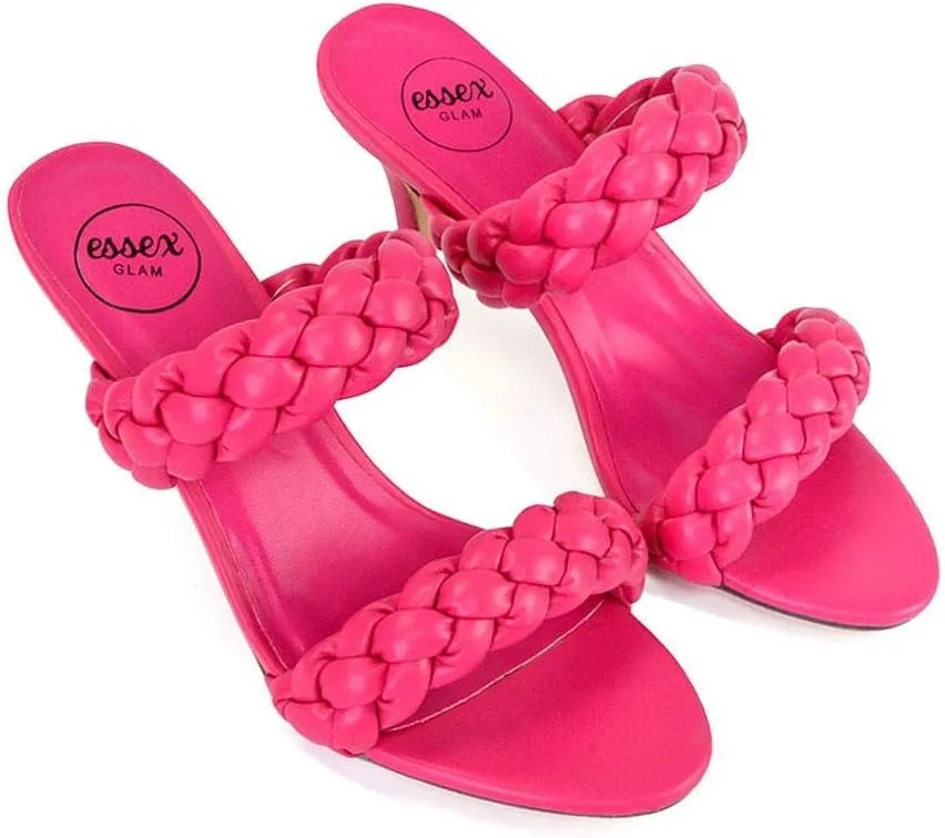 Womens Slip On Low Heel Sandals Ladies Woven Straps Mule Shoes Size 5-10