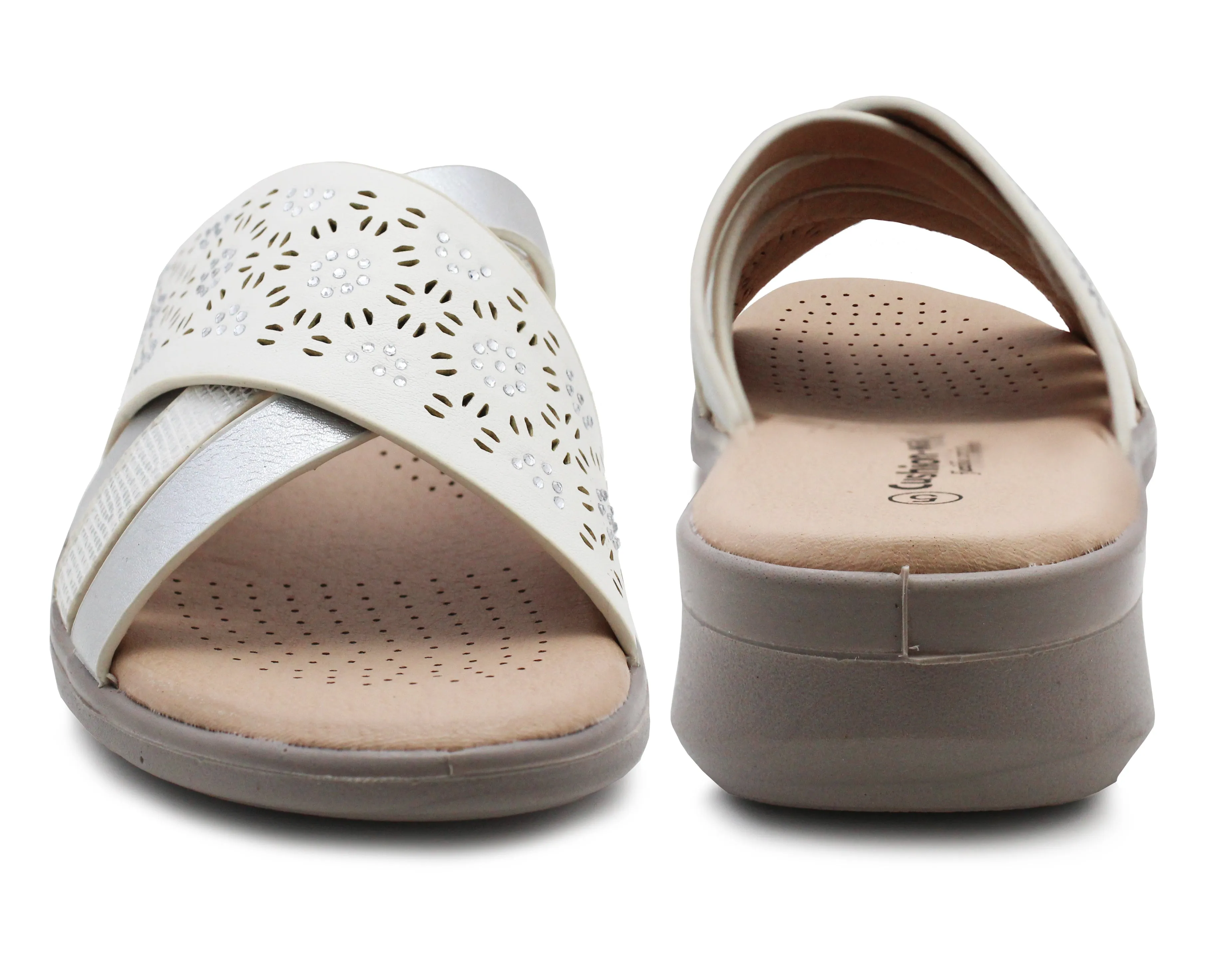 Womens Slip On Sandals Low Wedge Open Toe Summer Fashion Beach Slides Flip Flops Backless Mules White