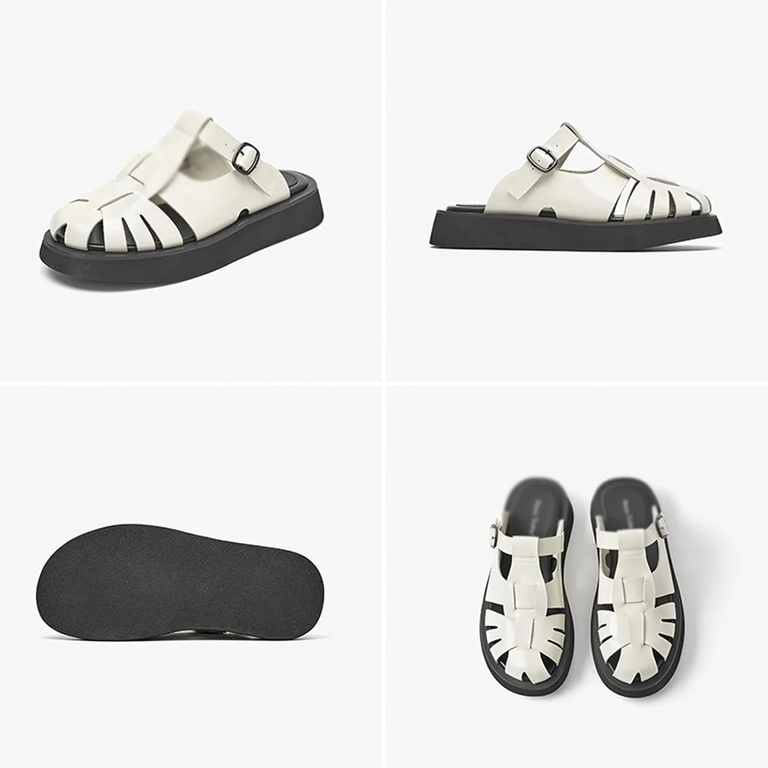 Womens Slippers Summer Mule Shoes Women Genuine Cow Leather Straw Woven Metal Buckle Strap Female Sandal Slippers Handmade