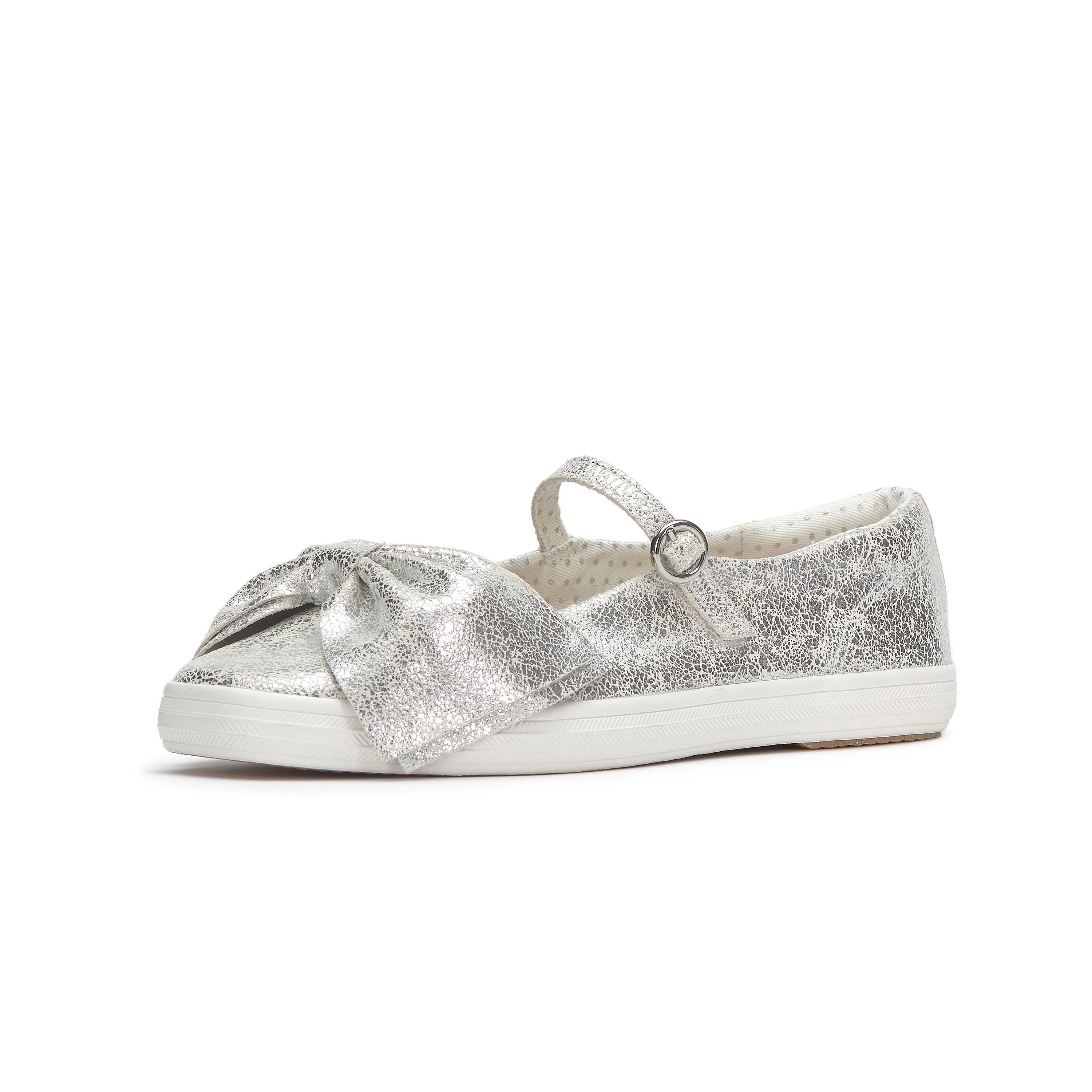 Women's Square Toe Mary Jane Bow Distressed Silver
