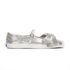 Women's Square Toe Mary Jane Bow Distressed Silver