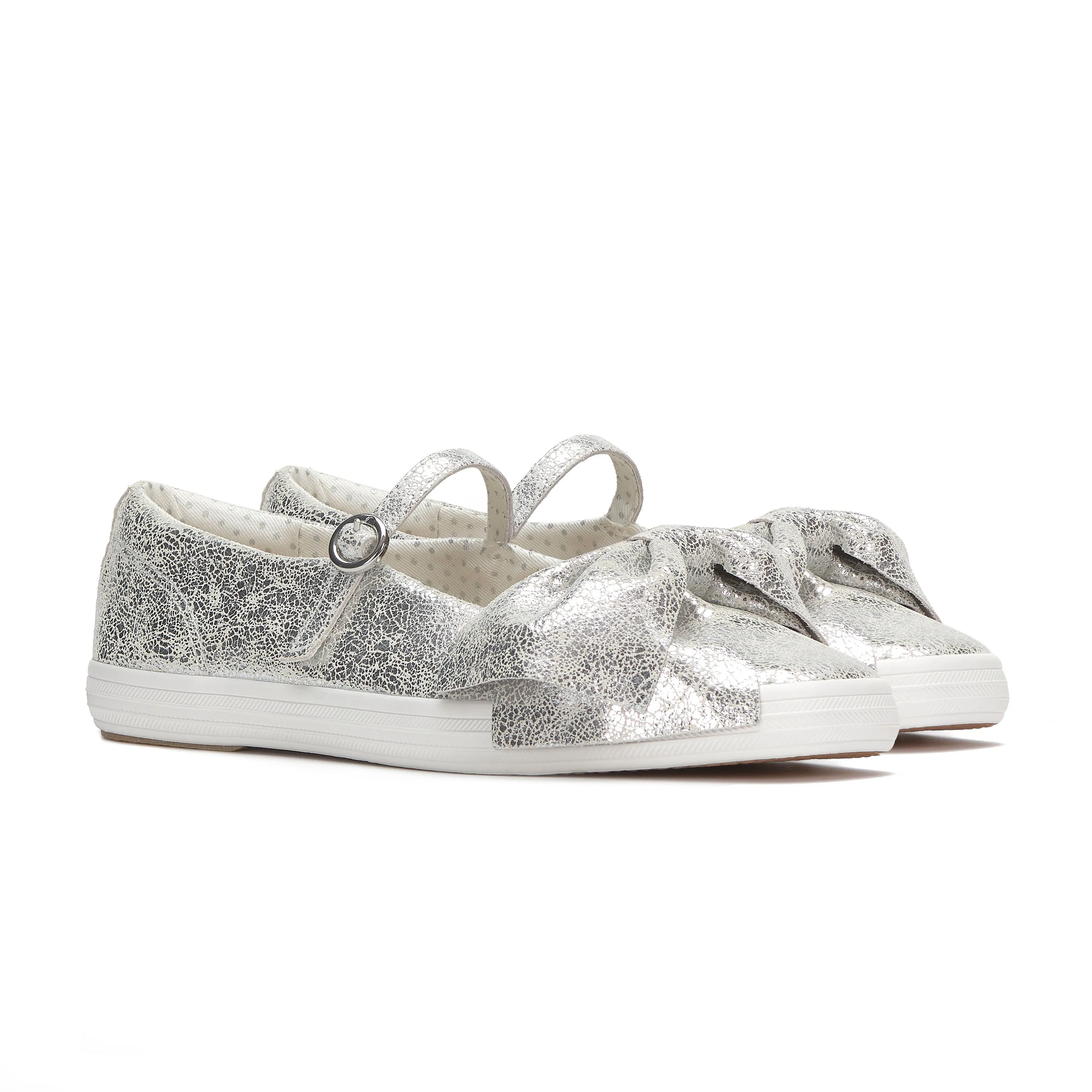Women's Square Toe Mary Jane Bow Distressed Silver