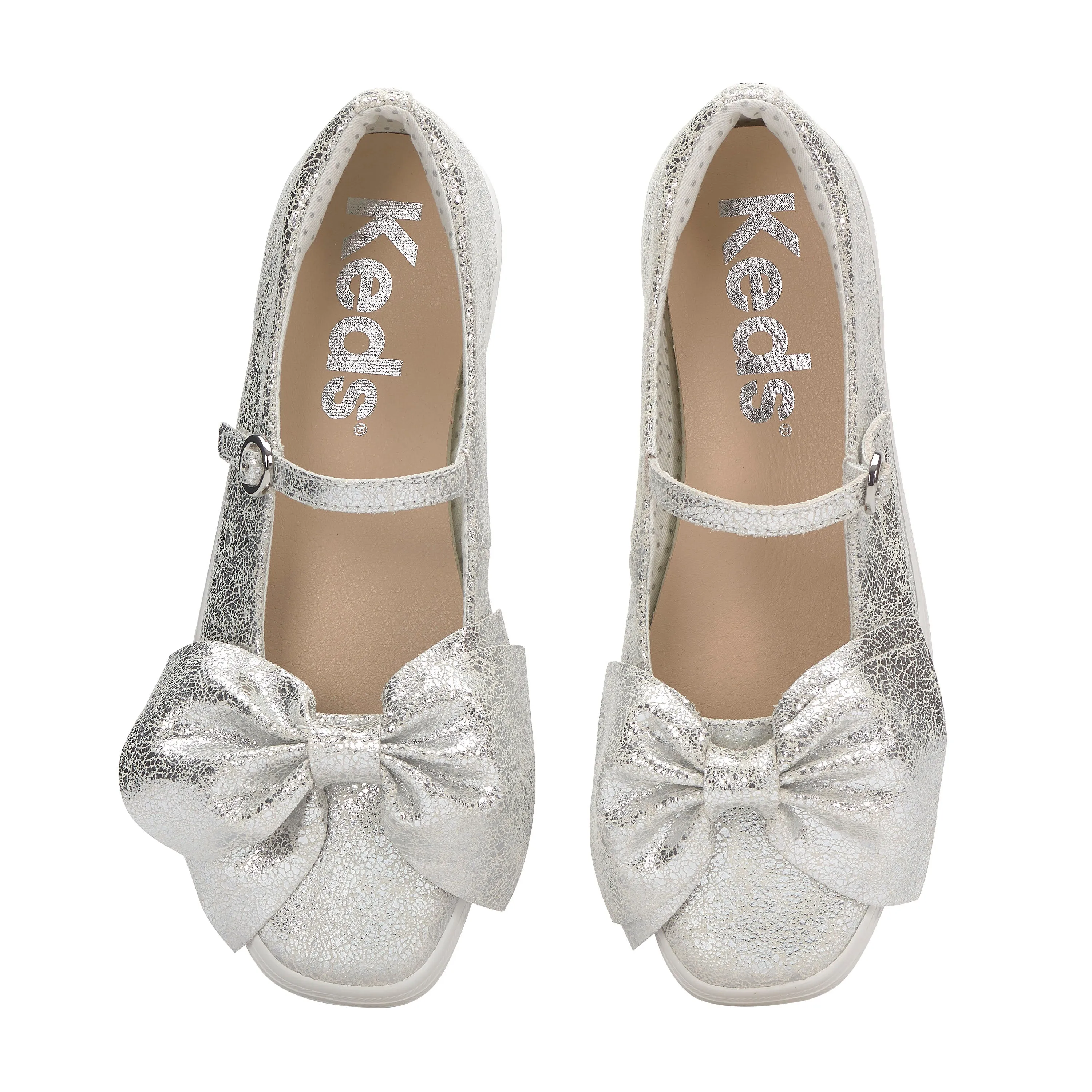 Women's Square Toe Mary Jane Bow Distressed Silver