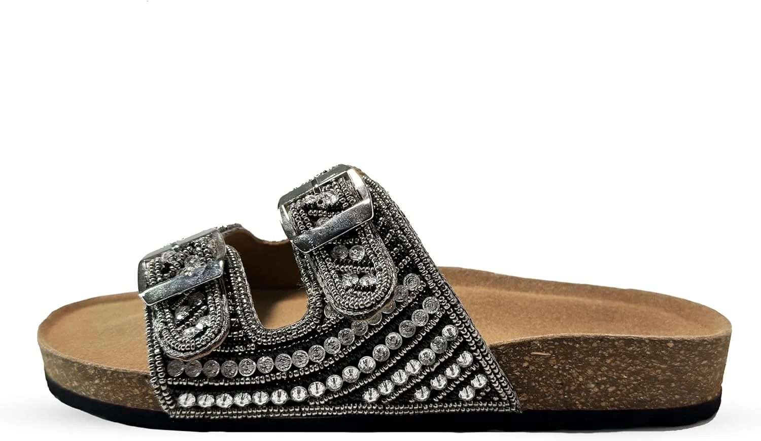 Women's Suede Cork Footbed Handmade Beaded Slide Sandal