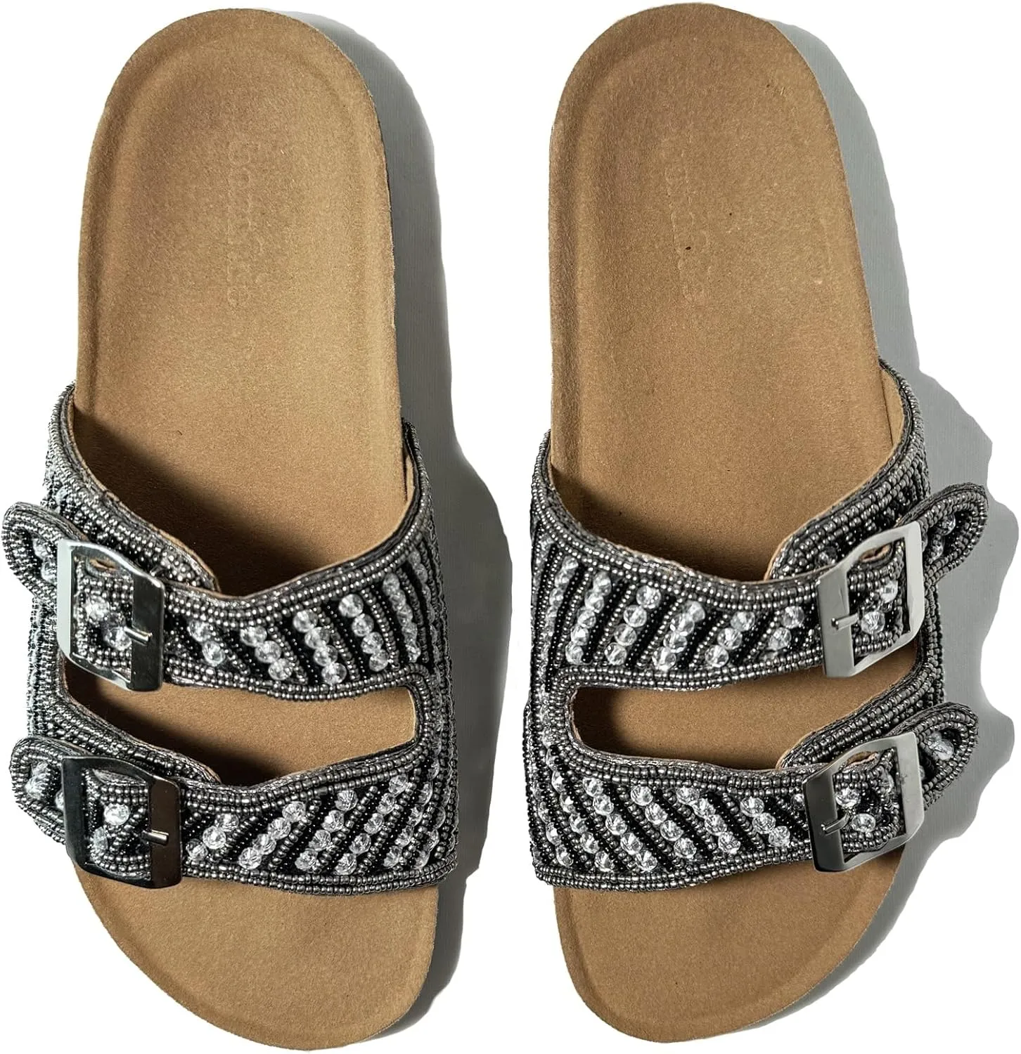 Women's Suede Cork Footbed Handmade Beaded Slide Sandal