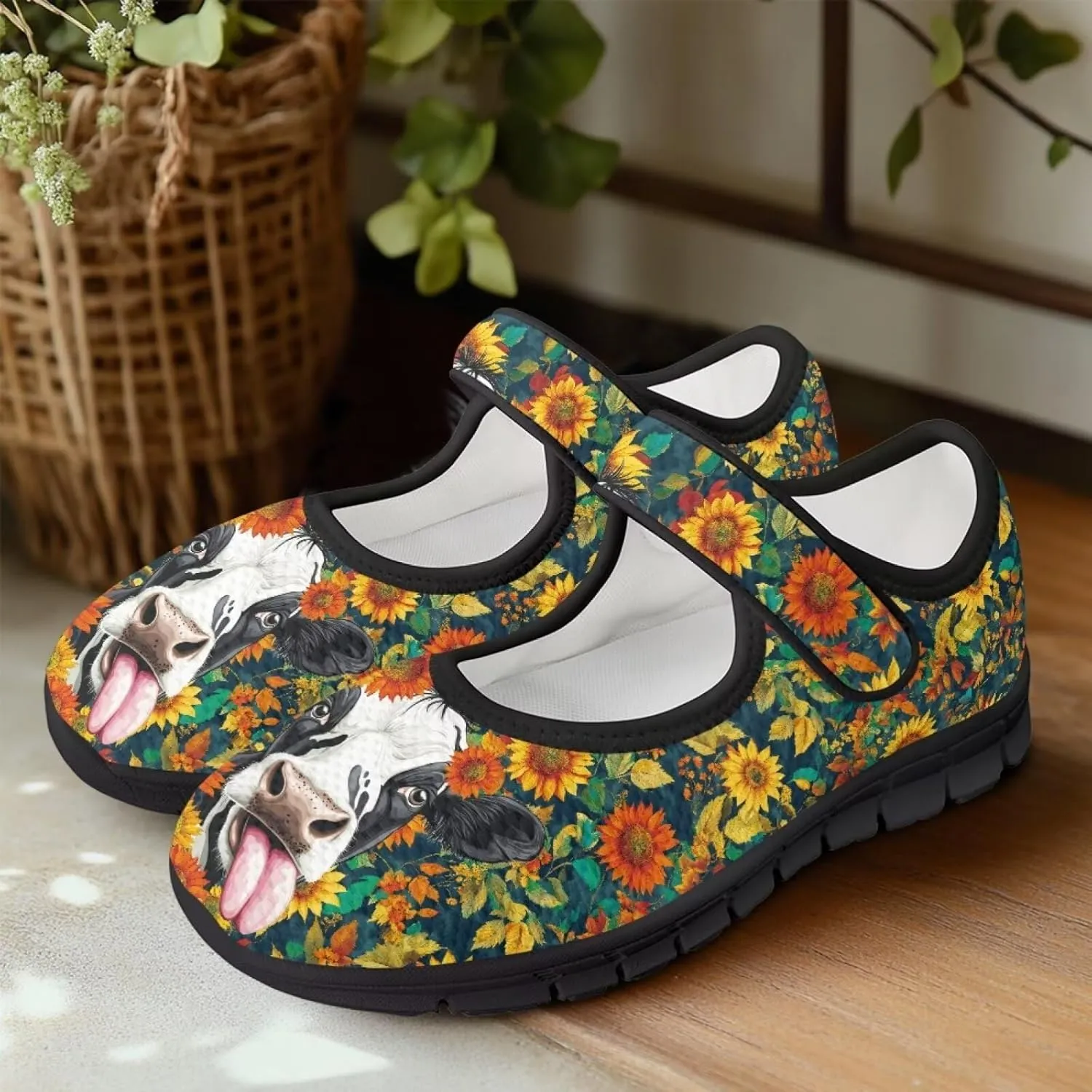 Women's Sunflower Print Mary Jane Sneaker Shoes Casual Lightweight Breathable Sneaker