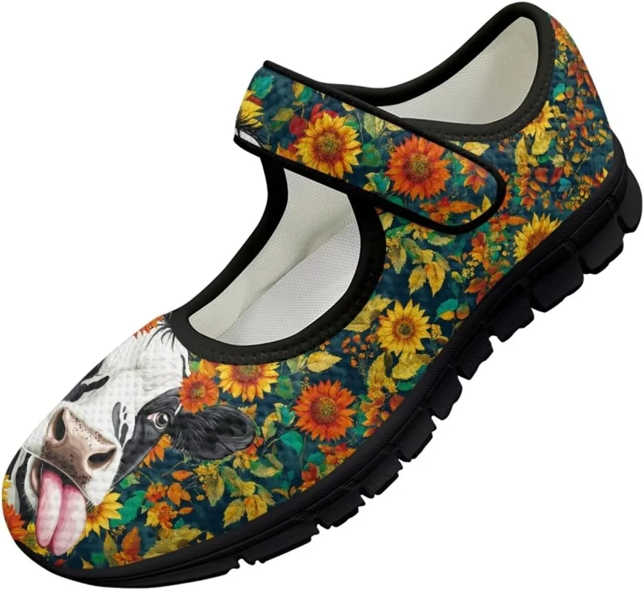 Women's Sunflower Print Mary Jane Sneaker Shoes Casual Lightweight Breathable Sneaker