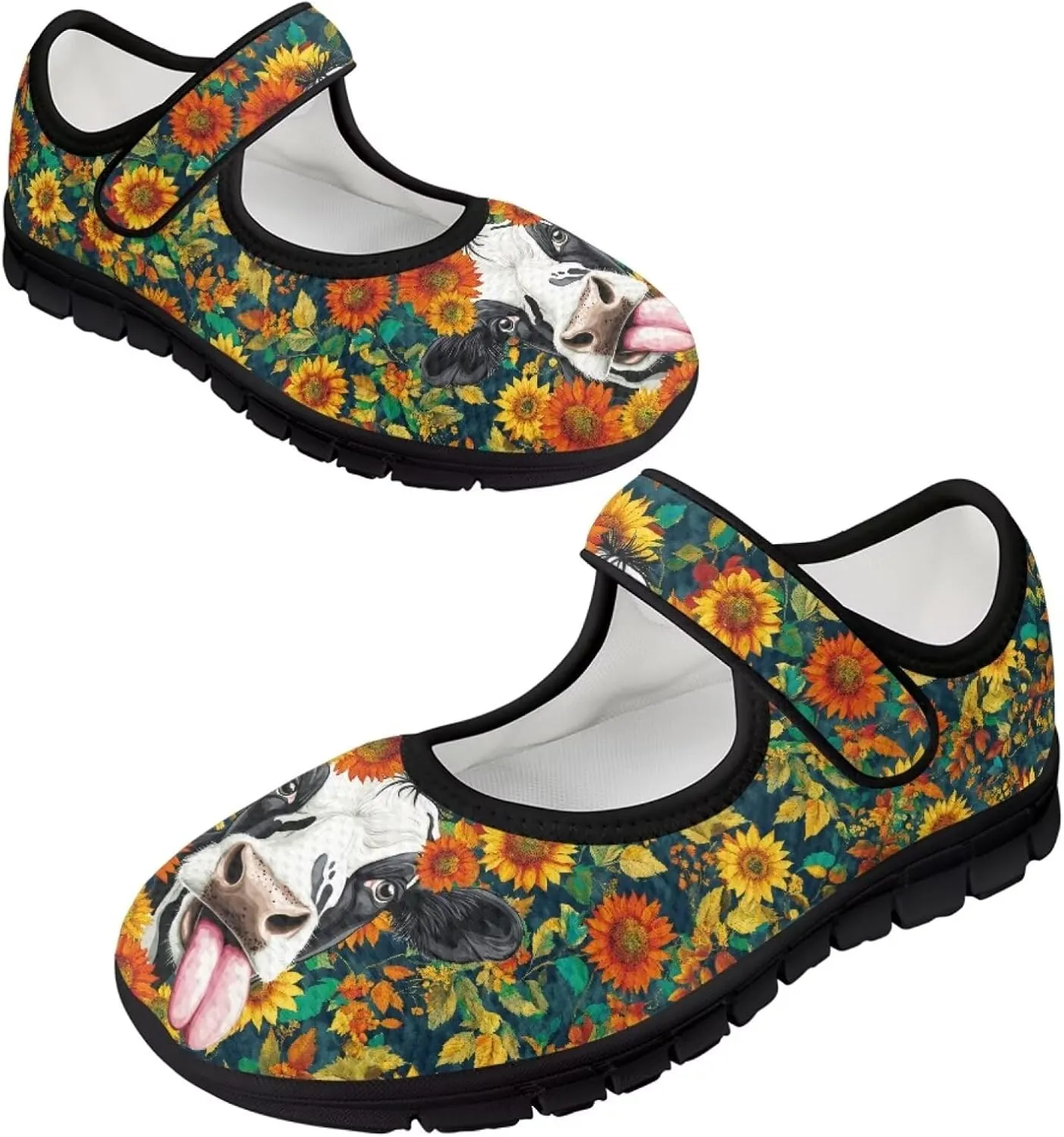 Women's Sunflower Print Mary Jane Sneaker Shoes Casual Lightweight Breathable Sneaker