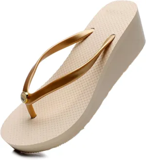 Women's Wedge Flip-flops Heeled,Women's summer casual fashion thick-soled sandal,6cm women's wedge-heeled beach slippers