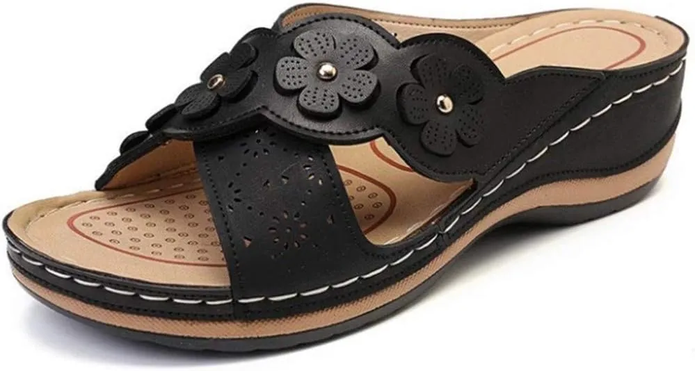 Womens Wedge Flip Flops with Arch Support for Women Sandals Comfortable Dressy Summer Lightweight Leather Slip On Slides Casual Walking Sandals Women Slippers Orthopedic Sandals Outdoor Beach Shoes