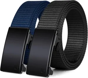 WONDAY 2 Pack Nylon Ratchet Golf Belts for Men, Casual Tactical Web Belt with Quick Release Automatic Slide Buckle