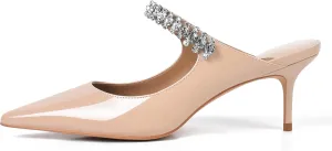 XINIUNIU Heeled Mules for Women Rhinestone Heels Pointed Toe Slip On 2.5 Inch Kitten Stiletto Closed Toe Sandals Dress Wedding Pump Shoes