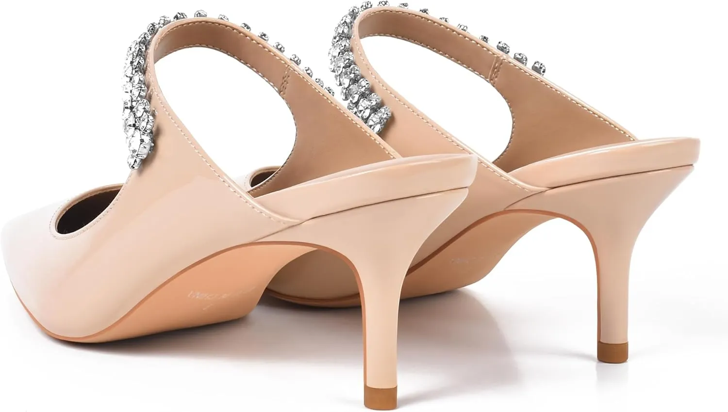 XINIUNIU Heeled Mules for Women Rhinestone Heels Pointed Toe Slip On 2.5 Inch Kitten Stiletto Closed Toe Sandals Dress Wedding Pump Shoes