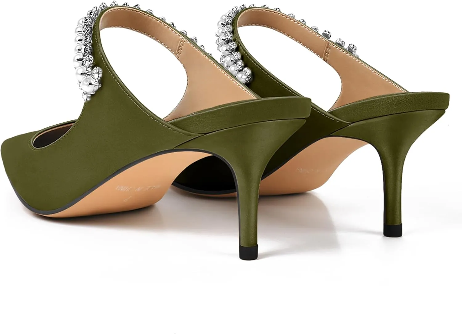 XINIUNIU Heeled Mules for Women Rhinestone Heels Pointed Toe Slip On 2.5 Inch Kitten Stiletto Closed Toe Sandals Dress Wedding Pump Shoes