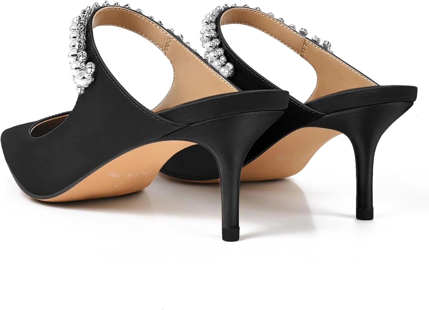 XINIUNIU Heeled Mules for Women Rhinestone Heels Pointed Toe Slip On 2.5 Inch Kitten Stiletto Closed Toe Sandals Dress Wedding Pump Shoes