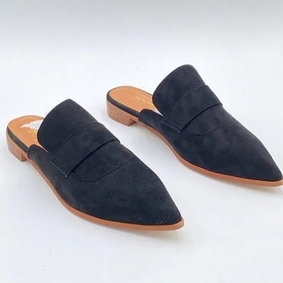 XYD Black Suede Pointed Toe Mule Slip On Backless Dress Sandal Slides Shoe