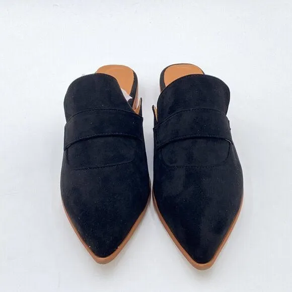 XYD Black Suede Pointed Toe Mule Slip On Backless Dress Sandal Slides Shoe